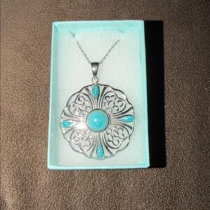R H Macy’s Intricate Sterling Silver and Turquoise Necklace NEW